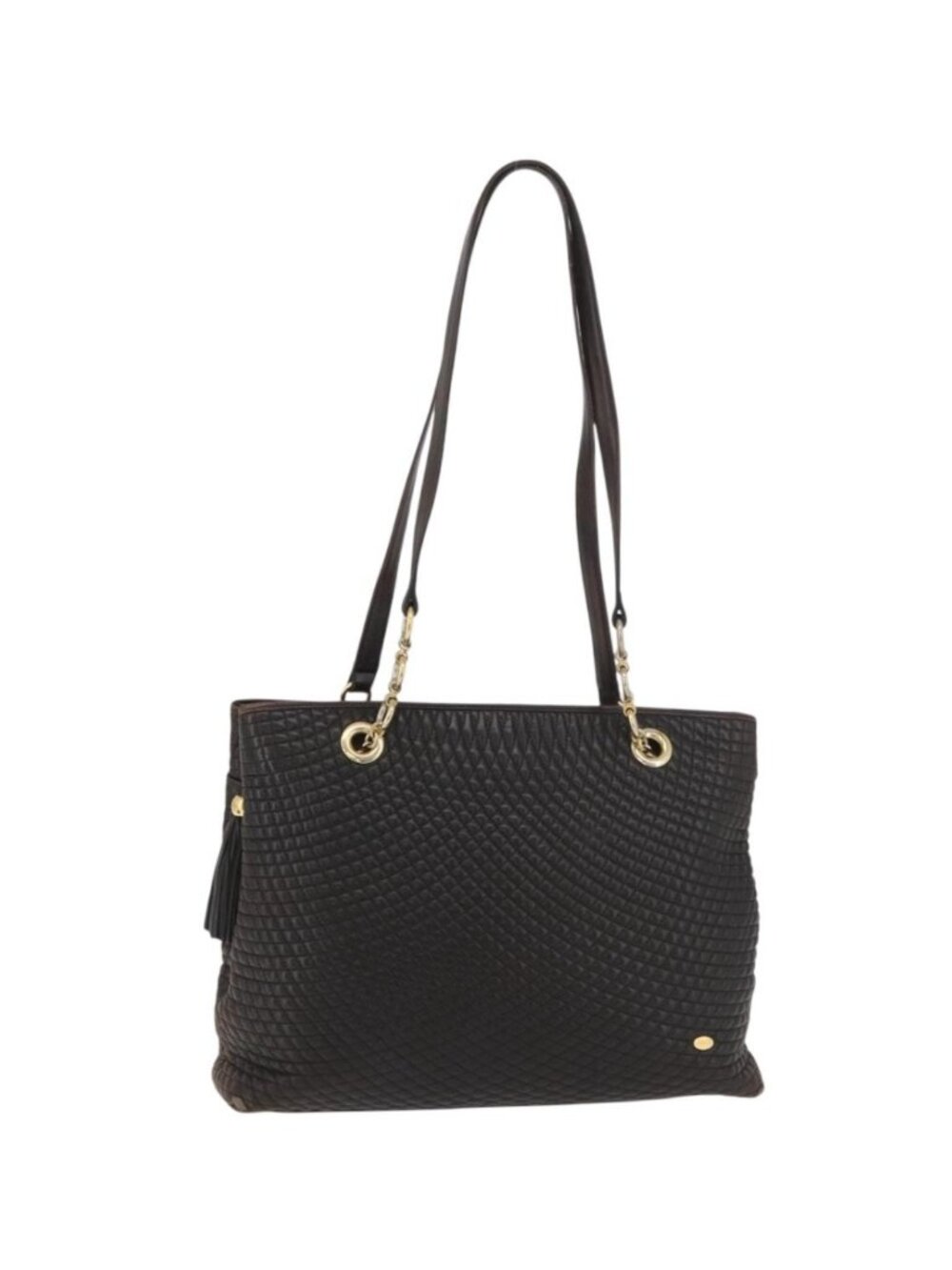BALLY Chain Tote Bag Leather Brown Gold